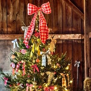 Anthropologie Gingham Bow Tree Topper-New in Box